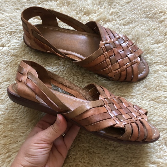 Vintage Shoes - Vintage woven leather huaraches sandals slingbacks